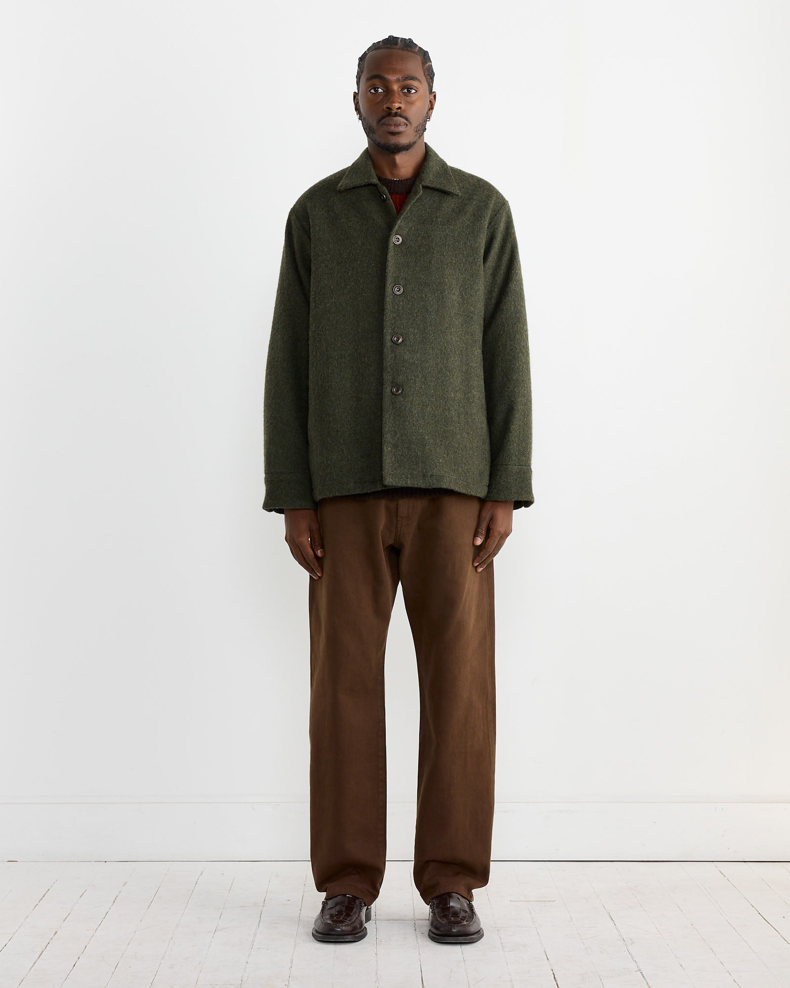 Porto Shirt Jacket in Felted Wool Olive