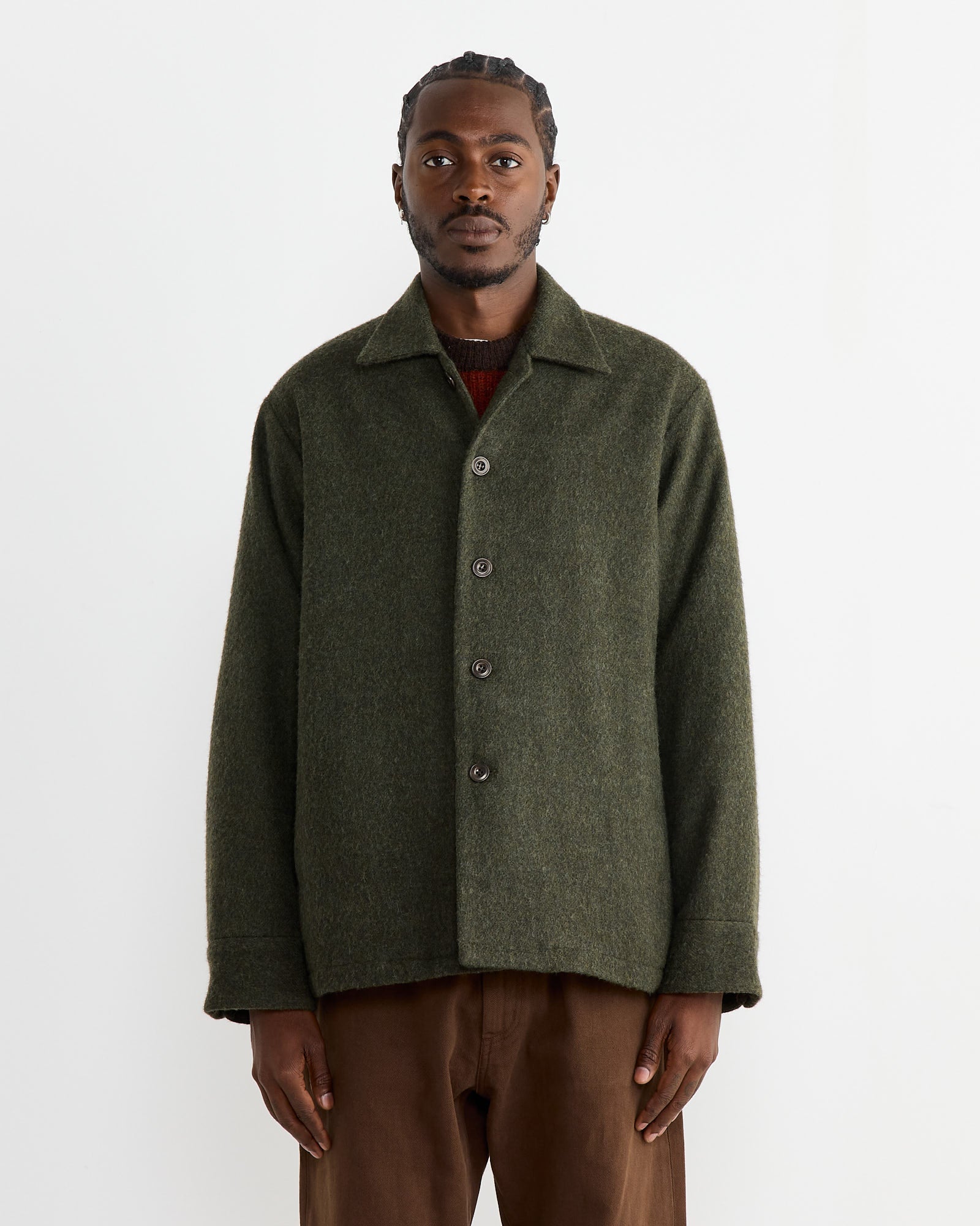 Porto Shirt Jacket in Felted Wool Olive