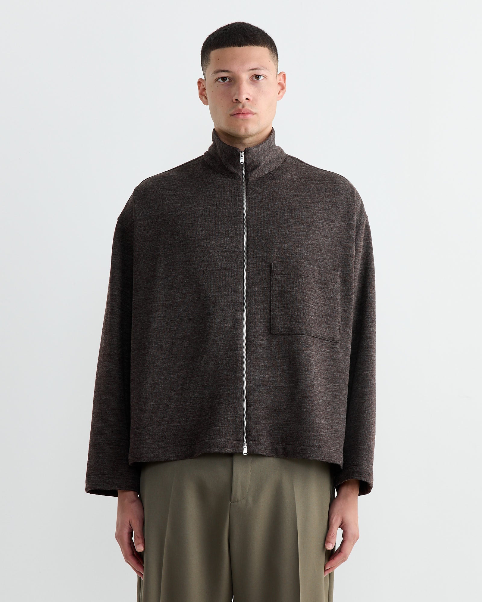 Enzo Shirt in Wool Double Knit Brown Mélange