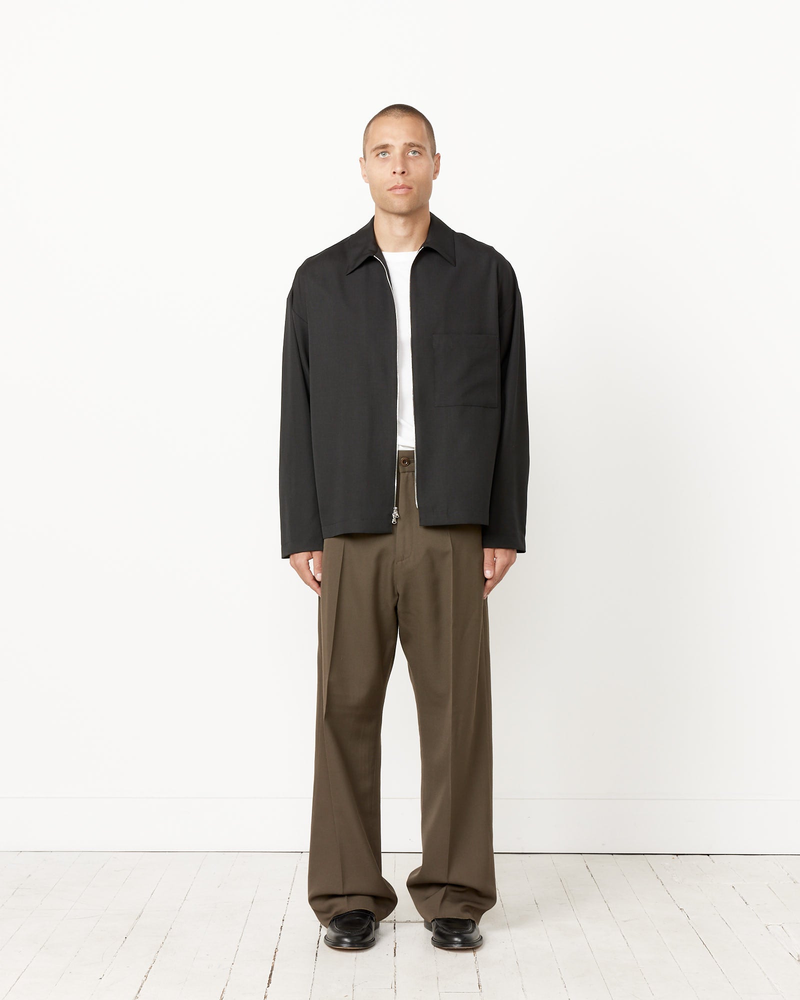 Enzo Shirt Long Sleeve in Tropical Wool Nero