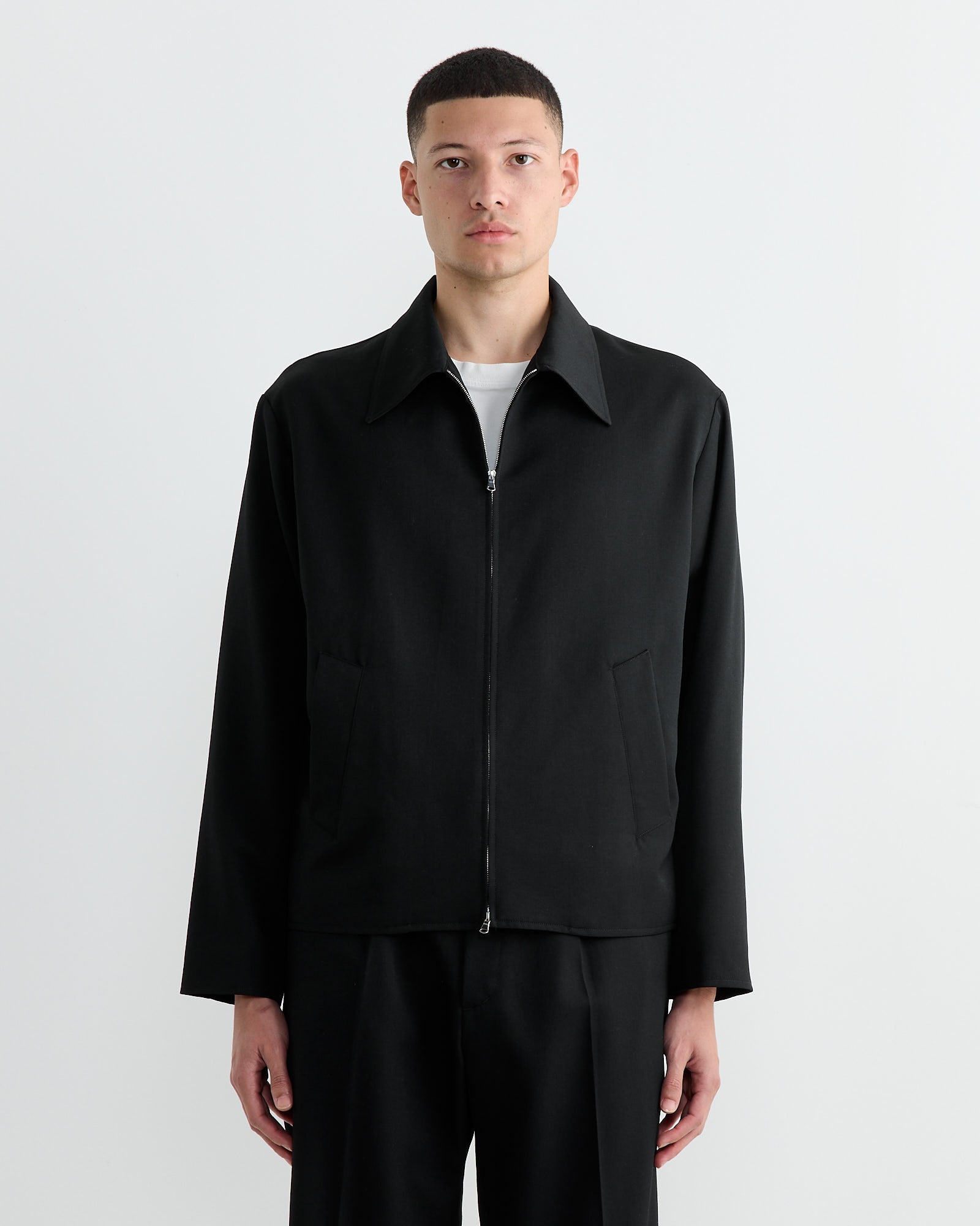 Zip Jacket Wool Gabardine in Black