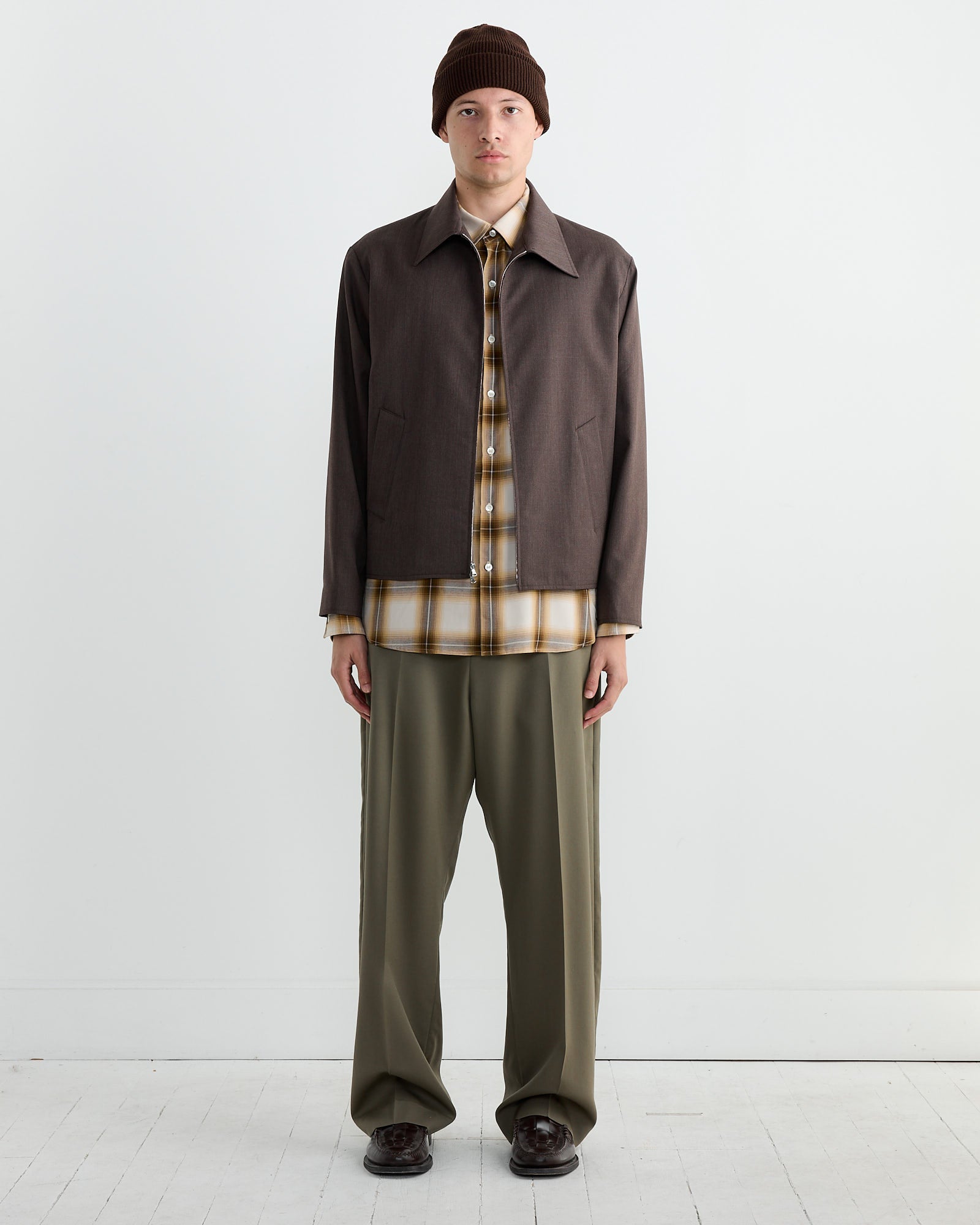 Zip Jacket Wool Gabardine in Brown Mélange